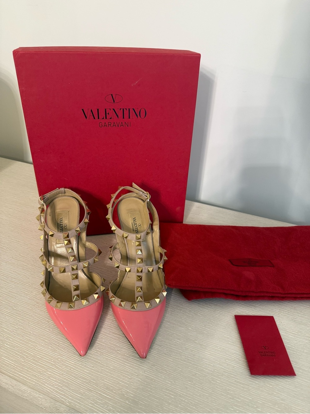 Valentino Garavani Pink Rockstud T-Strap Slingback Pumps size 36